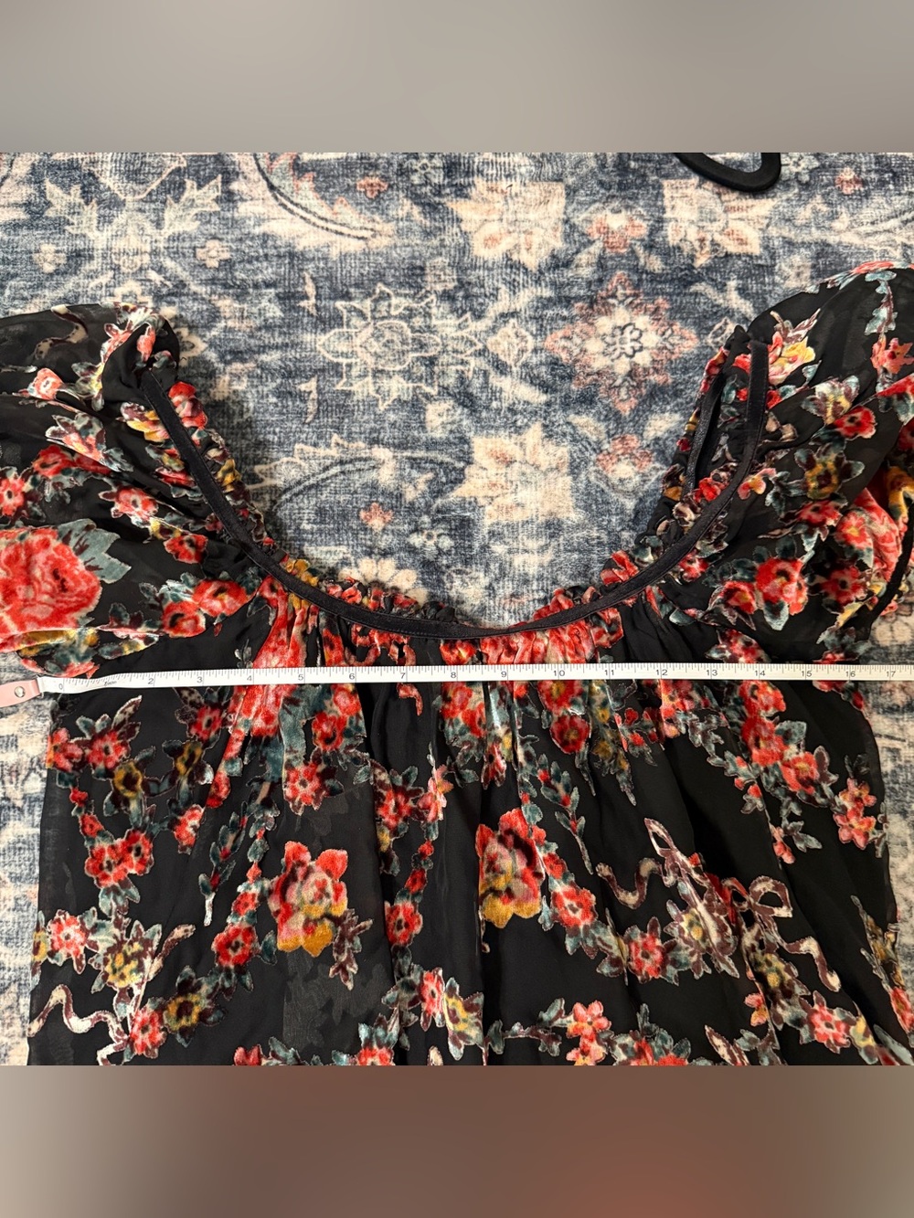 🦋 Free People| EUC Beautiful Blooms Velvet Floral Mini Dress Black S - Picture 6 of 9